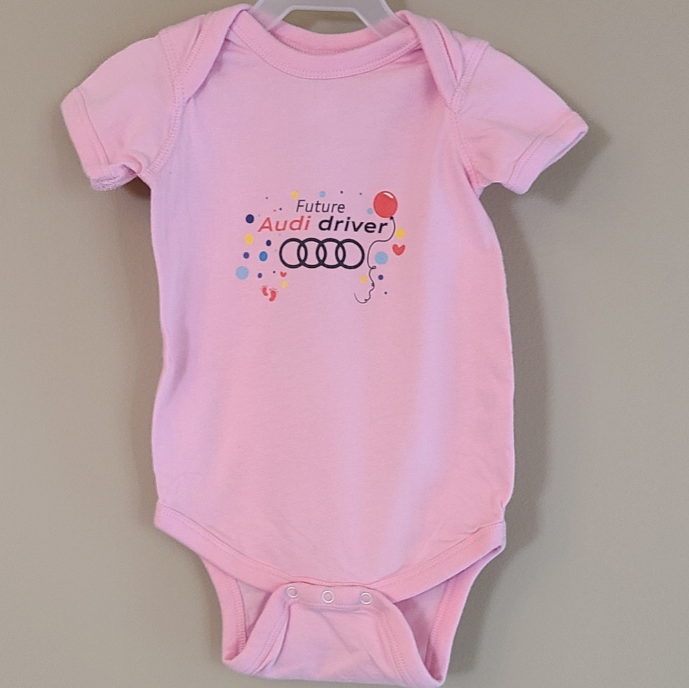 "Future Audi driver" pink short sleeved onesie/bodysuit